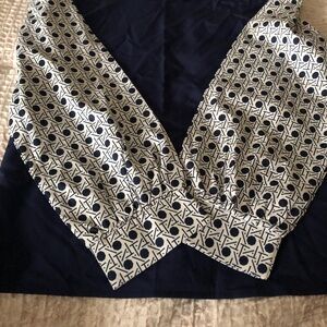 Navy Blue Blouse with Geometric Collar
